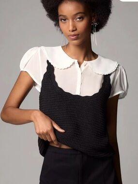 NWT Maeve Peter Pan Collar Twofer Sweater Top XL Anthropologie